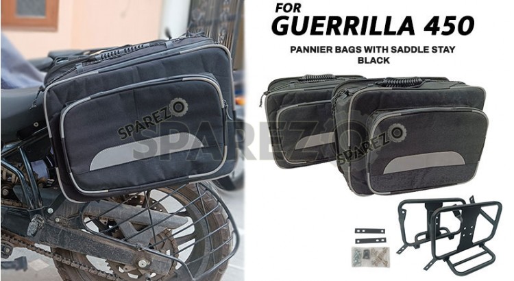 Fit For Royal Enfield Guerrilla 450 Canvas Pannier Bags With Mounting Black - SPAREZO